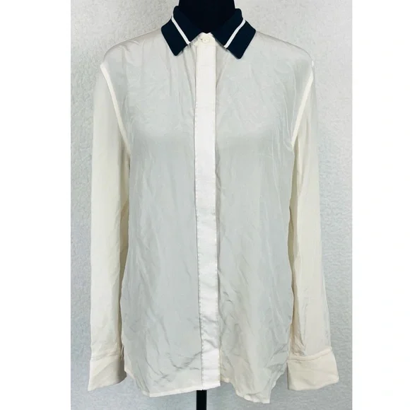 RAG & BONE • Nico Long Sleeve Tipped Silk Button-Down Shirt Blouse, S - Picture 16 of 16